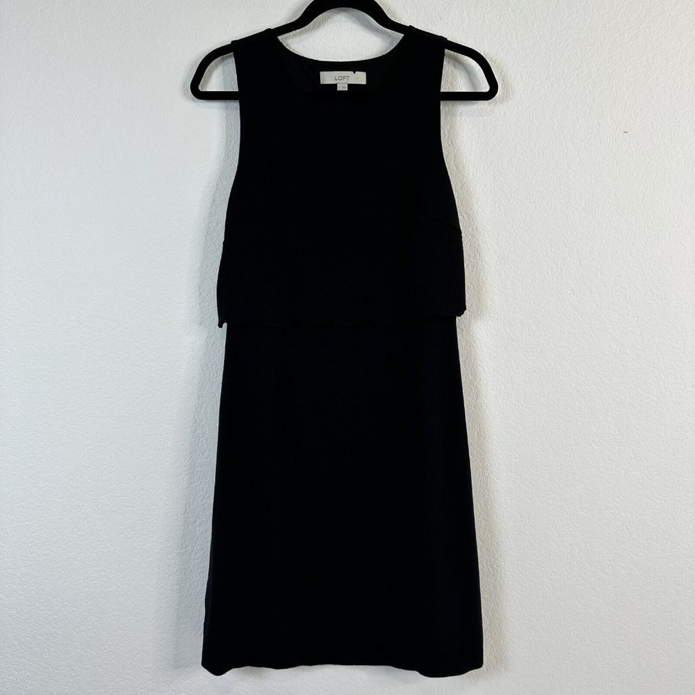 Loft Women's Sleeveless Scalloped Sheath Dress Size 6 Black Open Back Zip Lined